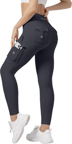 Athletic Cargo Leggings with Pockets for Women High Waisted Tummy Control Leggings Workout Running Yoga Pants in Kuwait