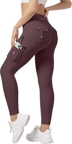 Athletic Cargo Leggings with Pockets for Women High Waisted Tummy Control Leggings Workout Running Yoga Pants in Kuwait