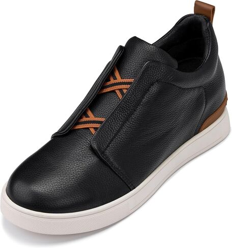 CALTO Men's Invisible Height Increasing Elevator Shoes - Lightweight Slip-on Pebble Grain Leather Snoafers - 2.6 Inches Taller - J1931 in Kuwait