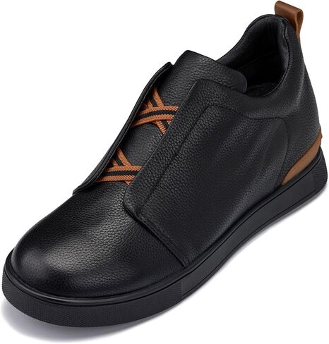 CALTO Men's Invisible Height Increasing Elevator Shoes - Lightweight Slip-on Pebble Grain Leather Snoafers - 2.6 Inches Taller - J1931 in Kuwait
