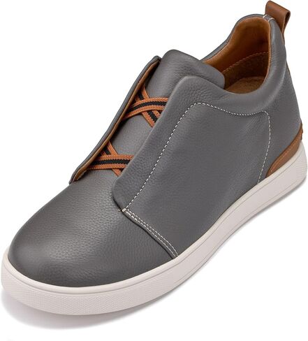 CALTO Men's Invisible Height Increasing Elevator Shoes - Lightweight Slip-on Pebble Grain Leather Snoafers - 2.6 Inches Taller - J1931 in Kuwait