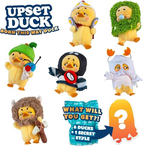 ORB Official Upset Duck Blind Box Plush Figurine - Born This Way Series - Collectible Plush Duck Decorative Figure with Cute Outfits - 1 of 7 Possible Figures (1 Rare Figure) to Collect in Each Box in Saudi Arabia