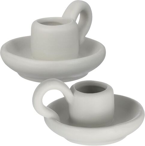 DOITOOL Ceramic Candle Holder with Handle White Taper Candle Holder Nordic Style Ceramic Candlestick Holders for Wedding Halloween Christmas Table Decoration Display (9.5 x 7cm) 2PCS in Kuwait