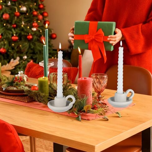 DOITOOL Ceramic Candle Holder with Handle White Taper Candle Holder Nordic Style Ceramic Candlestick Holders for Wedding Halloween Christmas Table Decoration Display (9.5 x 7cm) 2PCS in Kuwait