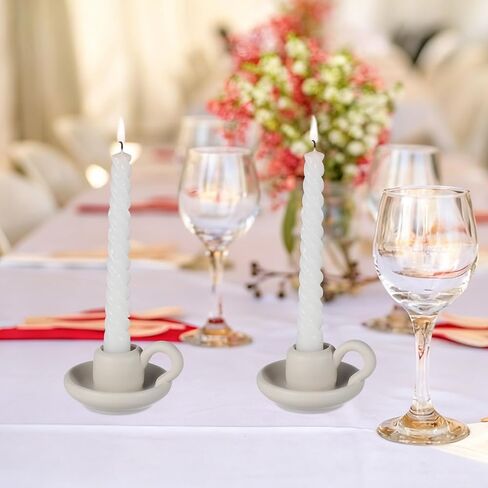 DOITOOL Ceramic Candle Holder with Handle White Taper Candle Holder Nordic Style Ceramic Candlestick Holders for Wedding Halloween Christmas Table Decoration Display (9.5 x 7cm) 2PCS in Kuwait