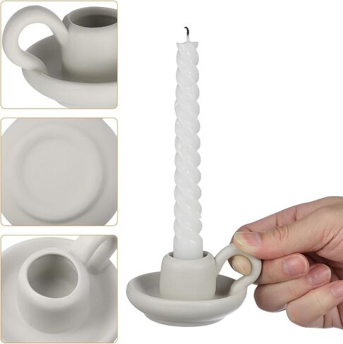DOITOOL Ceramic Candle Holder with Handle White Taper Candle Holder Nordic Style Ceramic Candlestick Holders for Wedding Halloween Christmas Table Decoration Display (9.5 x 7cm) 2PCS in Kuwait