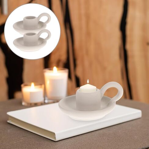 DOITOOL Ceramic Candle Holder with Handle White Taper Candle Holder Nordic Style Ceramic Candlestick Holders for Wedding Halloween Christmas Table Decoration Display (9.5 x 7cm) 2PCS in Kuwait