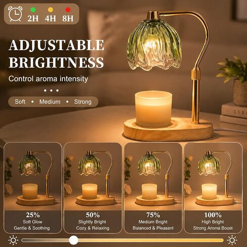Candle Warmer Lamp with Timer Dimmable Green Candle Lamp Warmer with 2 Bulbs Adjustable Height Birthday Gifts for Women Mothers's Day Gifts House Warming for New Home Decor in Saudi Arabia