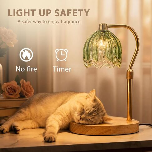 Candle Warmer Lamp with Timer Dimmable Green Candle Lamp Warmer with 2 Bulbs Adjustable Height Birthday Gifts for Women Mothers's Day Gifts House Warming for New Home Decor in Saudi Arabia