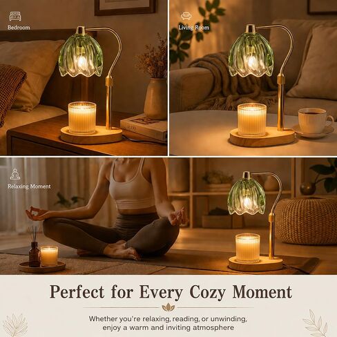 Candle Warmer Lamp with Timer Dimmable Green Candle Lamp Warmer with 2 Bulbs Adjustable Height Birthday Gifts for Women Mothers's Day Gifts House Warming for New Home Decor in Saudi Arabia