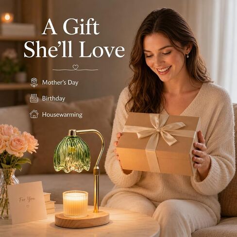Candle Warmer Lamp with Timer Dimmable Green Candle Lamp Warmer with 2 Bulbs Adjustable Height Birthday Gifts for Women Mothers's Day Gifts House Warming for New Home Decor in Saudi Arabia