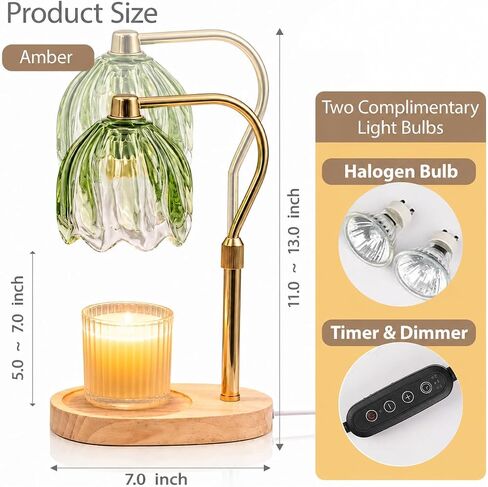 Candle Warmer Lamp with Timer Dimmable Green Candle Lamp Warmer with 2 Bulbs Adjustable Height Birthday Gifts for Women Mothers's Day Gifts House Warming for New Home Decor in Saudi Arabia