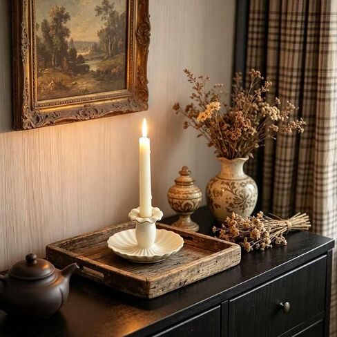 Ceramic Candlesticks, Vintage Candle Holder with Intricate Relief Patterns, Safe Drip Catcher, Decorative Candle Stick for Table, Mantel, Party and Home Decor in Saudi Arabia