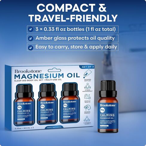Brookstone Magnesium Body Oil Set Multi-Use Magnesium Body Oil 3 Pack 0.33 fl oz Total 1 fl oz in Saudi Arabia