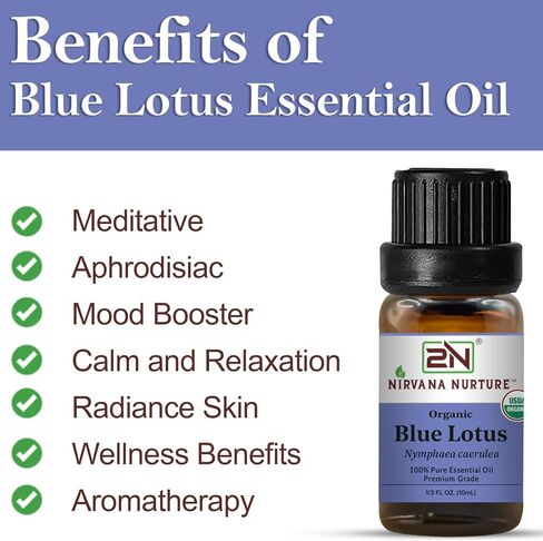 Blue Lotus Essential Oil, USDA Certified Organic, 100% Pure Undiluted, Aromatherapy Oil for Diffuser, Hair & Skin Care in Saudi Arabia
