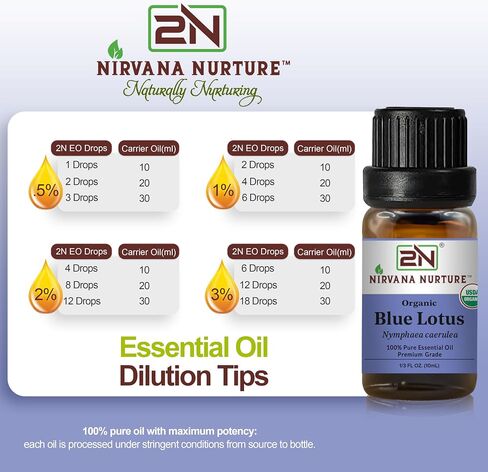 Blue Lotus Essential Oil, USDA Certified Organic, 100% Pure Undiluted, Aromatherapy Oil for Diffuser, Hair & Skin Care in Saudi Arabia