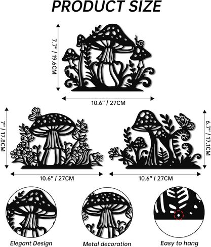 Enchanting Mushroom Wall Decor for Kitchen & Bathroom - Vibrant Mushroom Art Sculpture with Lifelike Toadstool Designs, Easy Install Rust-Resistant Metal Wall Art for Living Room, Bedroom, Office in Kuwait