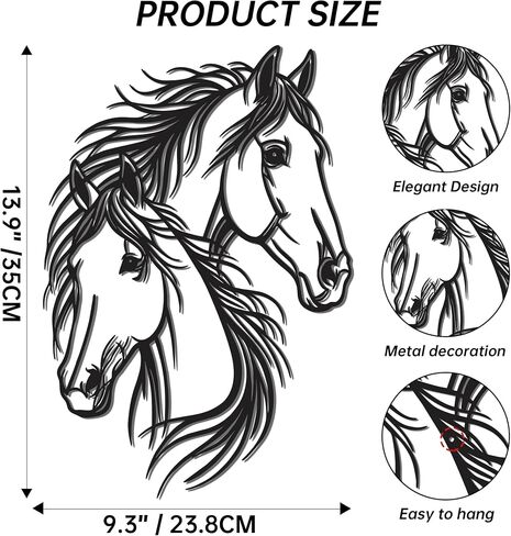 JEWLOVE Dual Horse Metal Wall Art, 13.78×9.37 Inch Black Rustic Horse Head Wall Sculpture, Western Farmhouse Line Art Wall Decor for Living Room, Bedroom, Farm, Equestrian Club & Home Office in Kuwait