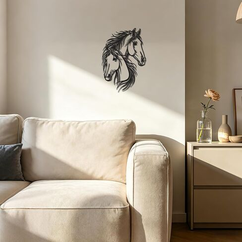 JEWLOVE Dual Horse Metal Wall Art, 13.78×9.37 Inch Black Rustic Horse Head Wall Sculpture, Western Farmhouse Line Art Wall Decor for Living Room, Bedroom, Farm, Equestrian Club & Home Office in Kuwait