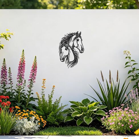 JEWLOVE Dual Horse Metal Wall Art, 13.78×9.37 Inch Black Rustic Horse Head Wall Sculpture, Western Farmhouse Line Art Wall Decor for Living Room, Bedroom, Farm, Equestrian Club & Home Office in Kuwait