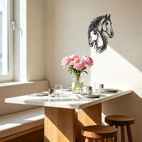 JEWLOVE Dual Horse Metal Wall Art, 13.78×9.37 Inch Black Rustic Horse Head Wall Sculpture, Western Farmhouse Line Art Wall Decor for Living Room, Bedroom, Farm, Equestrian Club & Home Office in Kuwait
