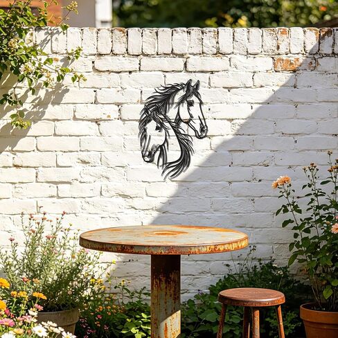 JEWLOVE Dual Horse Metal Wall Art, 13.78×9.37 Inch Black Rustic Horse Head Wall Sculpture, Western Farmhouse Line Art Wall Decor for Living Room, Bedroom, Farm, Equestrian Club & Home Office in Kuwait