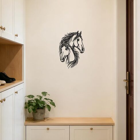 JEWLOVE Dual Horse Metal Wall Art, 13.78×9.37 Inch Black Rustic Horse Head Wall Sculpture, Western Farmhouse Line Art Wall Decor for Living Room, Bedroom, Farm, Equestrian Club & Home Office in Kuwait