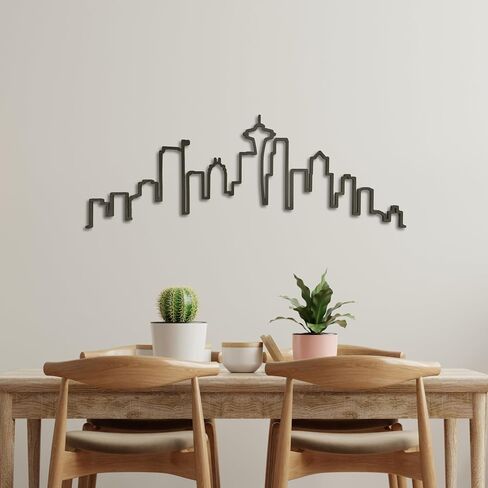 Pamani | Seattle Skyline Wall Art – 3D Cityscape Wall Decor, Large 28" Modern Home Decor for Living Room, Office, Apartment, Minimalist Urban Skyline Art (Obsidian Black) in Saudi Arabia