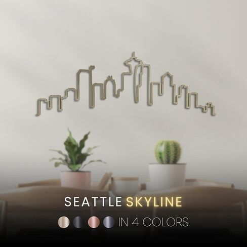 Pamani | Seattle Skyline Wall Art – 3D Cityscape Wall Decor, Large 28" Modern Home Decor for Living Room, Office, Apartment, Minimalist Urban Skyline Art (Obsidian Black) in Saudi Arabia