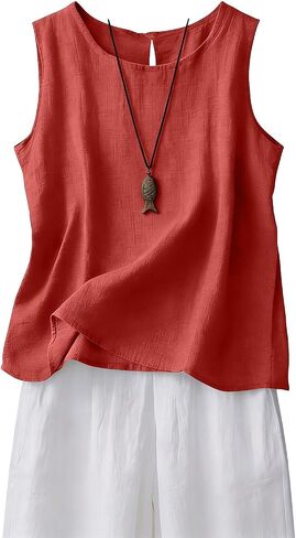 Cotton Linen Tank Tops for Women Summer 2026 Casual Plus Size Sleeveless Gauze Shirts Spring Loose Fit Camisole in Saudi Arabia