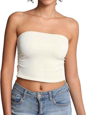 Tube Tops for Women Strapless Bandeau Sleeveless Crop Top Basic Backless Summer Going Out Tank Top in Saudi Arabia