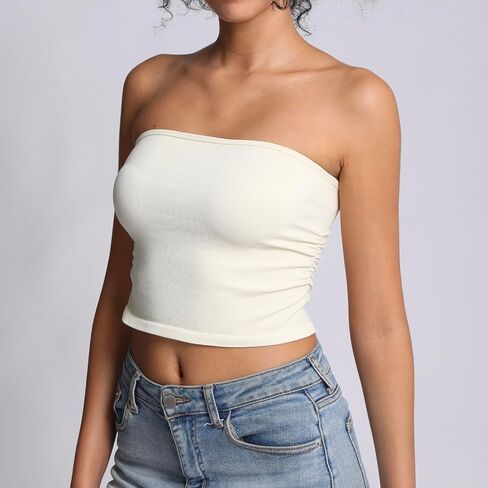 Tube Tops for Women Strapless Bandeau Sleeveless Crop Top Basic Backless Summer Going Out Tank Top in Saudi Arabia