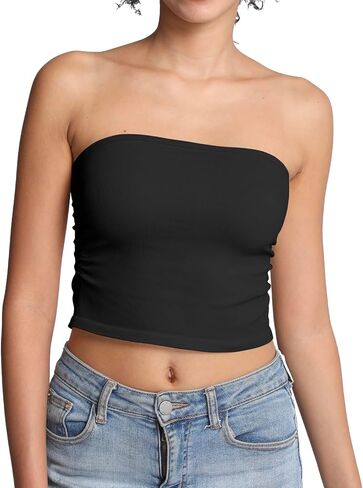 Tube Tops for Women Strapless Bandeau Sleeveless Crop Top Basic Backless Summer Going Out Tank Top in Saudi Arabia