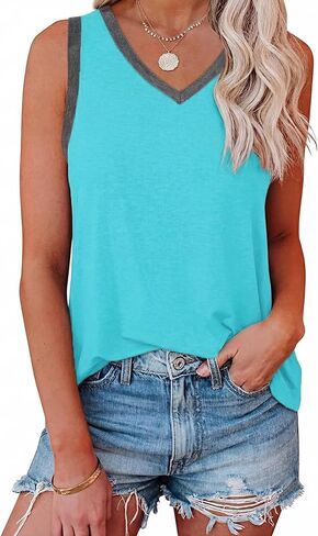 IRISGOD Womens V Neck Tank Tops Summer Cute Loose Fit V Back Sleeveless Shirts in Saudi Arabia