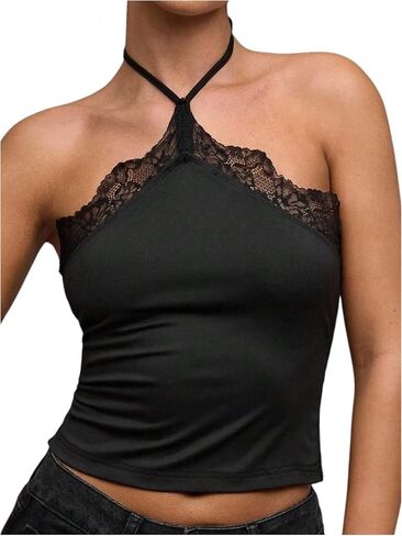 SOLY HUX Women's Halter Tops Y2k Lace Tie Backless Sleeveless Going Out Cami Top in Kuwait