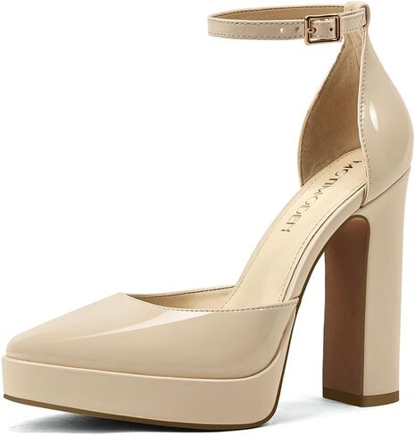 Women's Platform Chunky Heel Pumps – Closed Toe Ankle Strap Block Heeled Dress Shoes for Wedding Party & Daily Comfort in Saudi Arabia