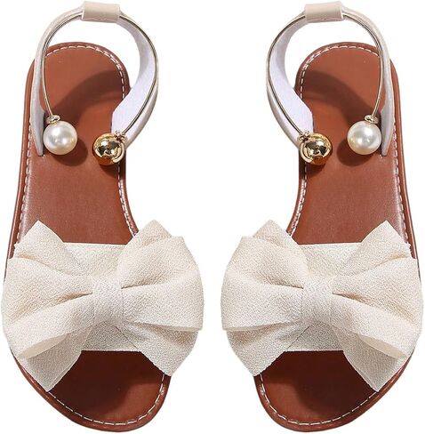 WDIRARA Women's Bow Flat Sandals Metallic Ankle Strap Open Toe Slide Sandals in Kuwait