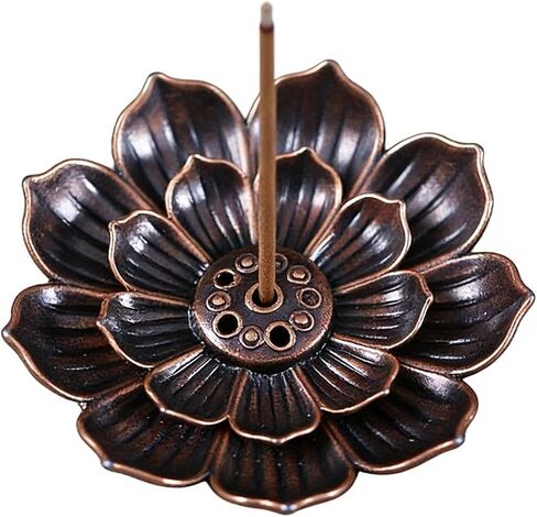 Incense Holders Lotus Brass Stick Incense Holder with 6 Holes Cone Ash Catcher for Meditation Yoga Fragrance Home Office Decor in Kuwait