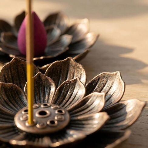Incense Holders Lotus Brass Stick Incense Holder with 6 Holes Cone Ash Catcher for Meditation Yoga Fragrance Home Office Decor in Kuwait