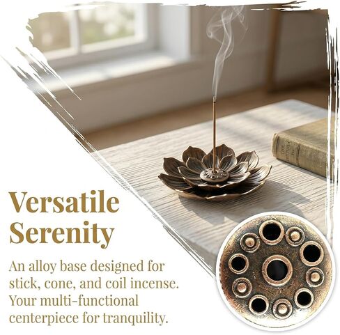 Incense Holders Lotus Brass Stick Incense Holder with 6 Holes Cone Ash Catcher for Meditation Yoga Fragrance Home Office Decor in Kuwait