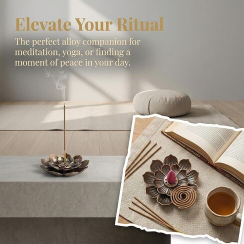 Incense Holders Lotus Brass Stick Incense Holder with 6 Holes Cone Ash Catcher for Meditation Yoga Fragrance Home Office Decor in Kuwait