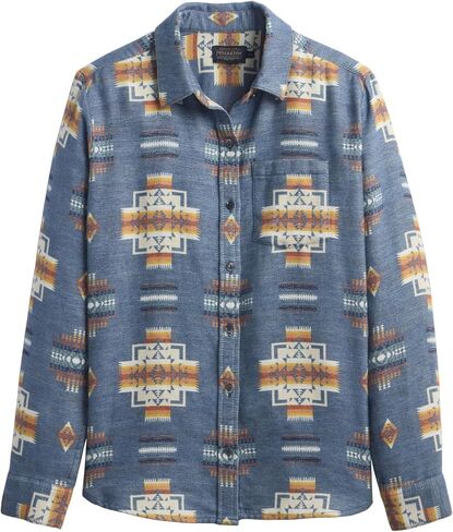 Pendleton The Perfect One Pocket Shirt for Women, Casual Long Sleeve Button Up Collared Blouse, Work Wear Top, Relaxed Fit in Kuwait