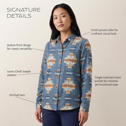 Pendleton The Perfect One Pocket Shirt for Women, Casual Long Sleeve Button Up Collared Blouse, Work Wear Top, Relaxed Fit in Kuwait