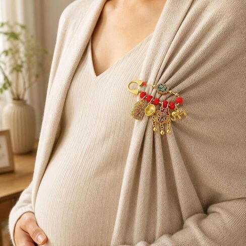 LOGOFUN 2pcs Red String Pregnancy Protection Brooch Baby Safety Lapel Pin | for Clothes Locking Closure Scarf Fixing Headscarf Decoration in Kuwait