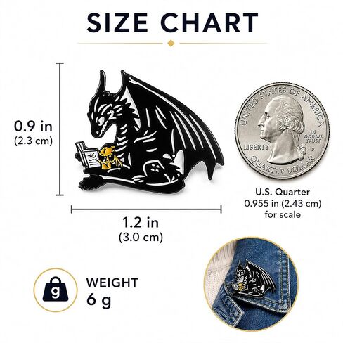 1Pcs Black Dragon Reading Enamel Pin for Fantasy Book Lovers | Black dragon reading with a hatchling—smooth enamel metal accent for book lovers, fantasy fans, jackets, bags, and hats. in Saudi Arabia