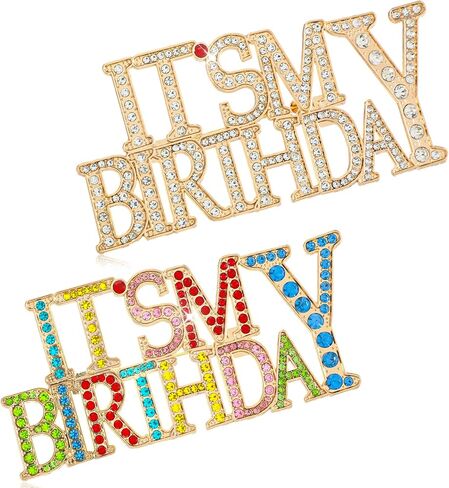 2PCS Birthday Brooch, Rhinestone Birthday Pins for Women Zinc Alloy Shiny Lapel Brooches Perfect for Celebrations & Gifts (3.15 X 1.42 In) in Saudi Arabia