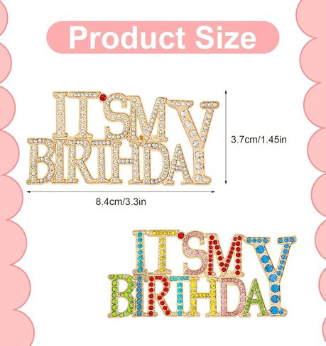 2PCS Birthday Brooch, Rhinestone Birthday Pins for Women Zinc Alloy Shiny Lapel Brooches Perfect for Celebrations & Gifts (3.15 X 1.42 In) in Saudi Arabia