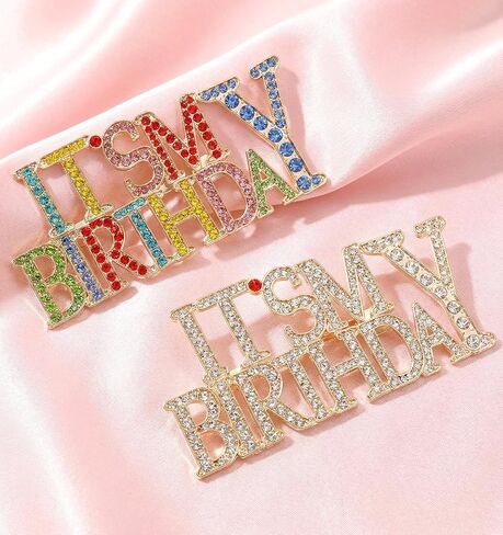 2PCS Birthday Brooch, Rhinestone Birthday Pins for Women Zinc Alloy Shiny Lapel Brooches Perfect for Celebrations & Gifts (3.15 X 1.42 In) in Saudi Arabia