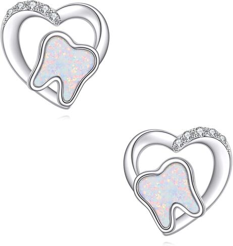 Tooth Stud Earrings 18k White Gold Opal Teeth Earrings Tooth Jewelry For Women Female Dentist Gift in Saudi Arabia