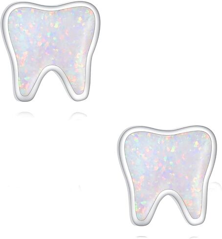 Tooth Stud Earrings 18k White Gold Opal Teeth Earrings Tooth Jewelry For Women Female Dentist Gift in Saudi Arabia